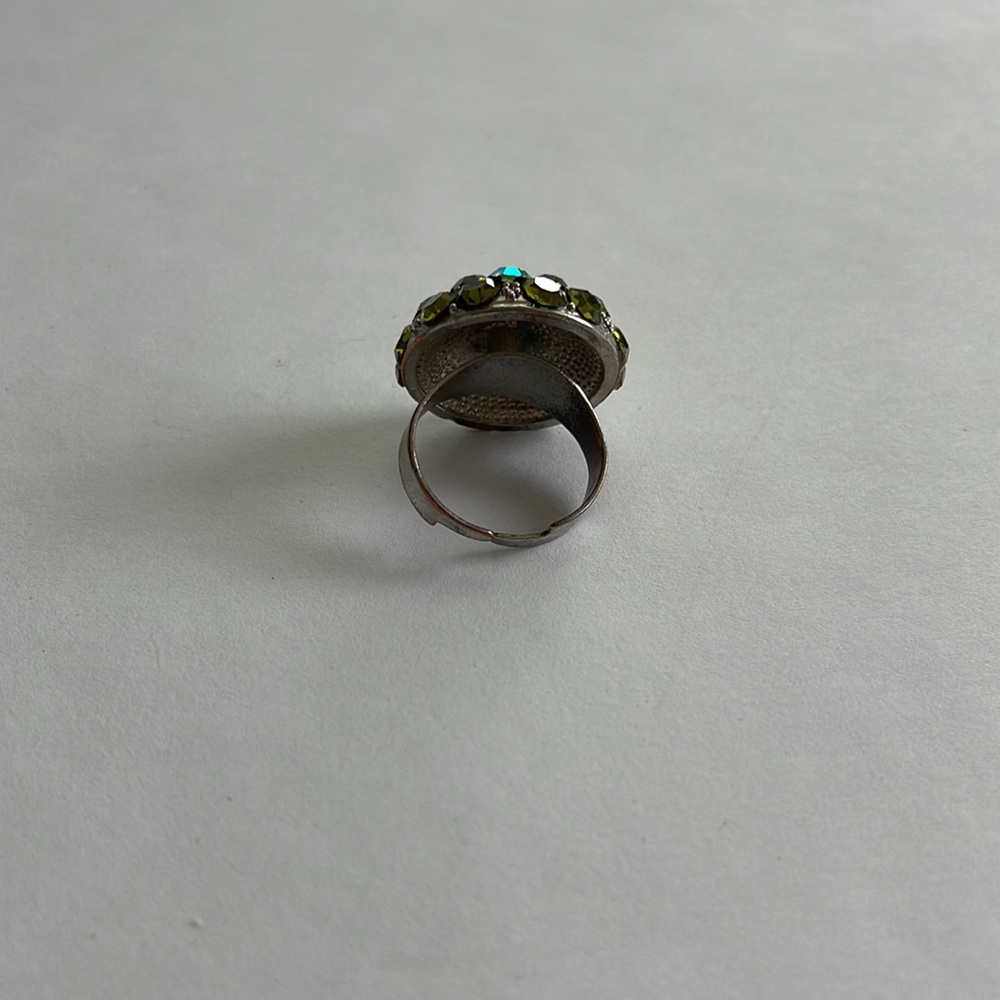 Olive Green Rhinestone Adjustable Ring - image 3